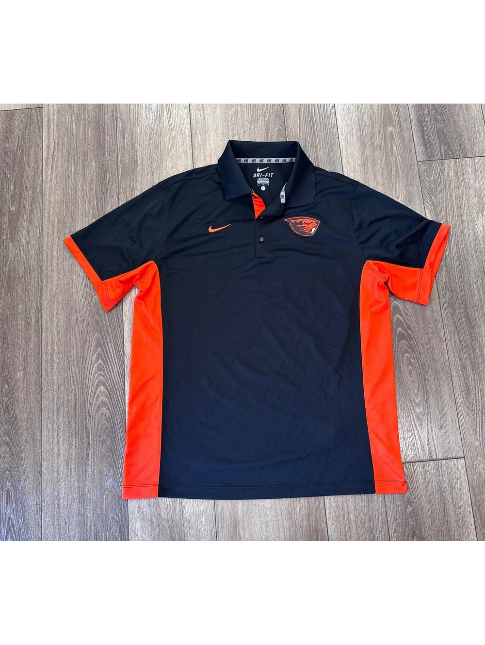 Nike Dri-FIT Oregon State Beavers Polo Shirt Black and Orange Size L